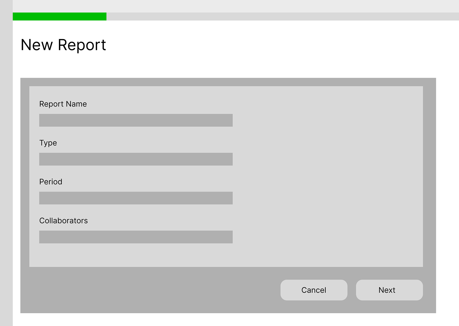 New report setup wireframe